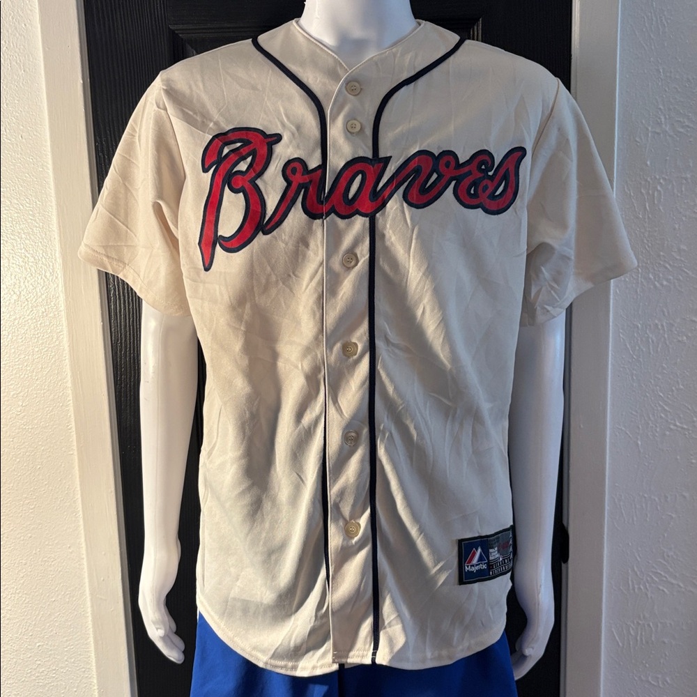 Majestic Cream Baseball Jersey with Red and Black Details